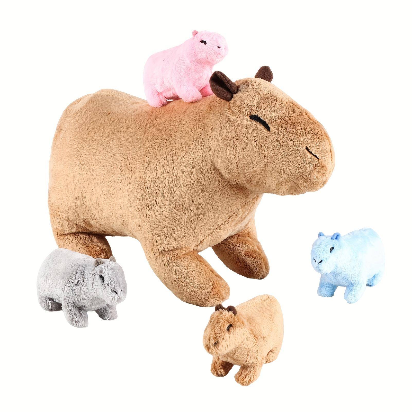 Kawaii Simulation Capybara Gosedjur-13,38'' Mamma Gosedjur med 4 gosedjur inuti blixtlåsbuken