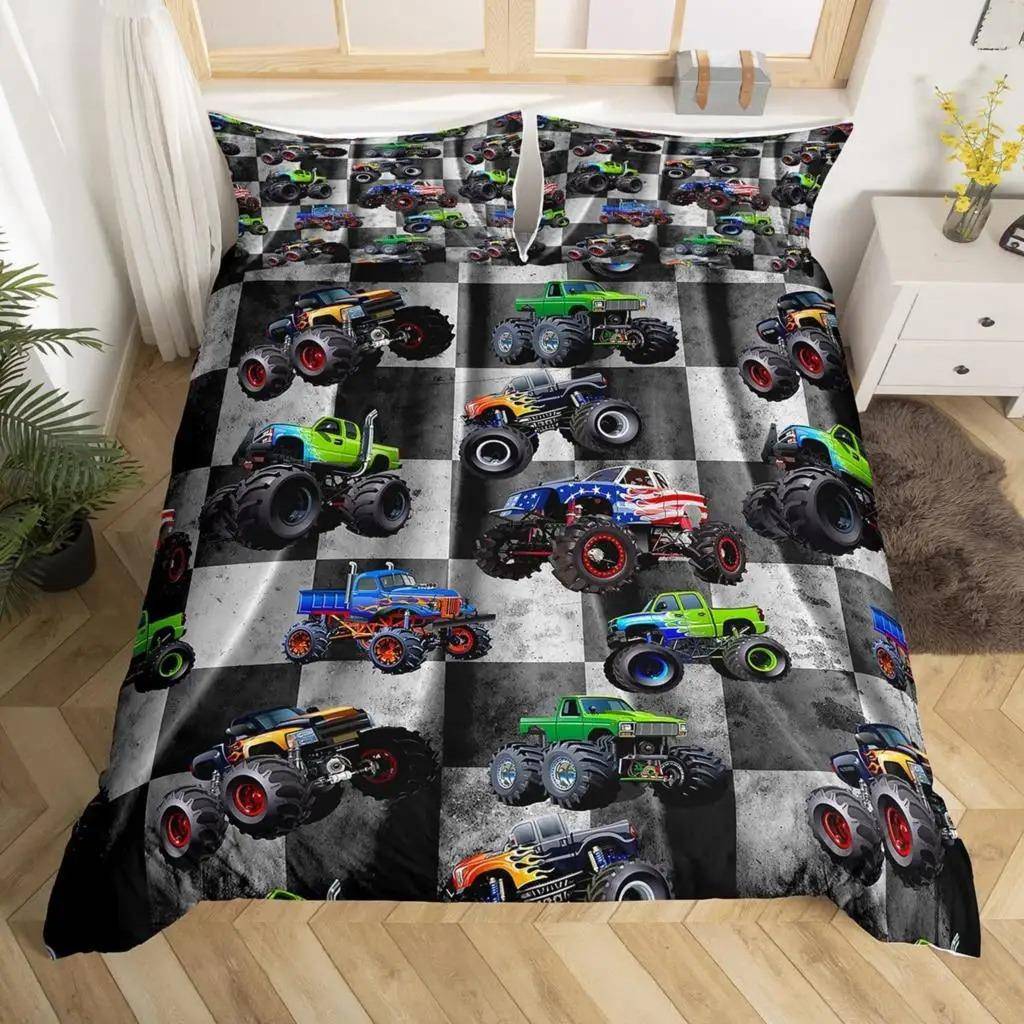 Lastbil Grävmaskin Påslakanset Queen Size för Barn Barnkammare Tecknad Traktor Ingenjörsfordon Konstruktionstema Sängkläder 70x133cm