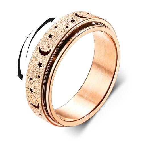 Diamday Anti-Angst Spinner Ringe für Damen Herren - Edelstahl Drehbarer Ring mit Mondstern Sand Blast Finish für Stress und Angstlinderung