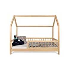 Alije Barnsäng, hussäng med fallskydd, Latternost, sängram av furu, trä för hem, barn, pojkar och flickor – träsäng, baby, barnrum, pojke, dekoration (skydd: MED) (90 x 200 cm)