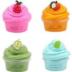 60ml mjuka fluffiga slem ren färg lera med frukt charm litchi durian dragon frukt sträckt icke-klibbig stressavlastande diy leksak - Grön