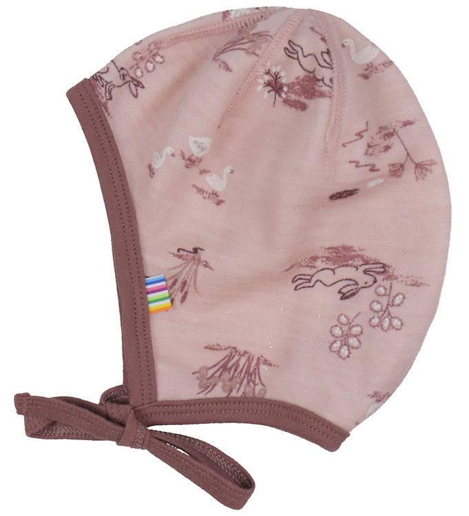 Joha Hjälmmössa - Ull/Bambu - Rosa m. Tryck - Joha - 34 cm - Babyhjälm