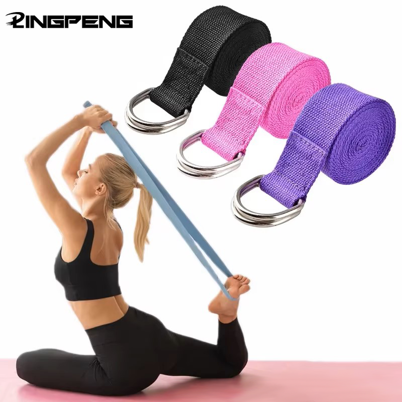 183*3.8cm Yoga Strap Cotton Exercise Yoga Belt Adjustable Woven Stretch D-Ring Buckle Fitness Stretching Bands Pilates Rope