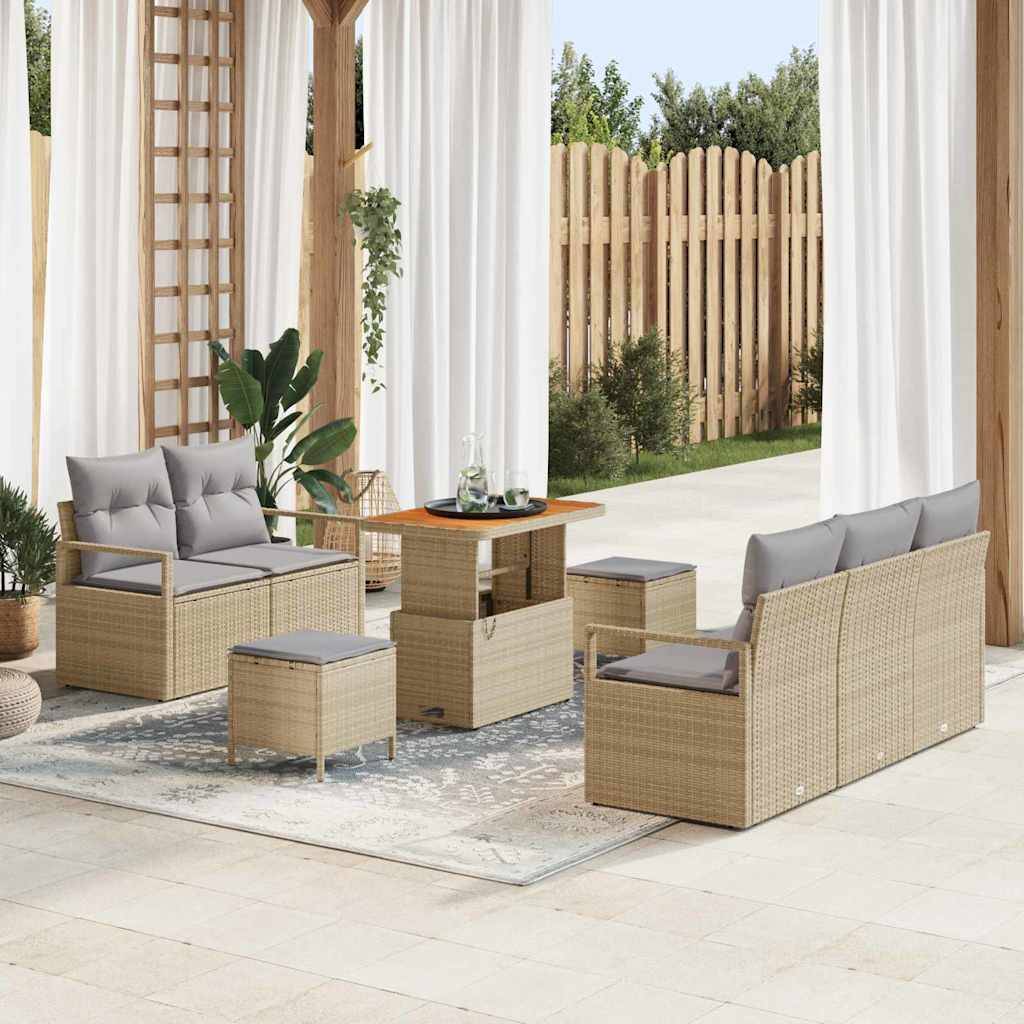 vidaXL Trädgårdsoffset med kudde med lagring 8 pcs Beige och Ljusgrå