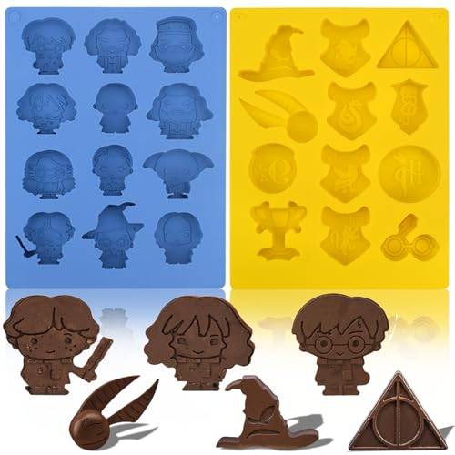 behone Harry silikonform choklad, 2 stycken Harry silikonformar potter silikon bakform praliner för godis, choklad, godis, gelé, isbitar