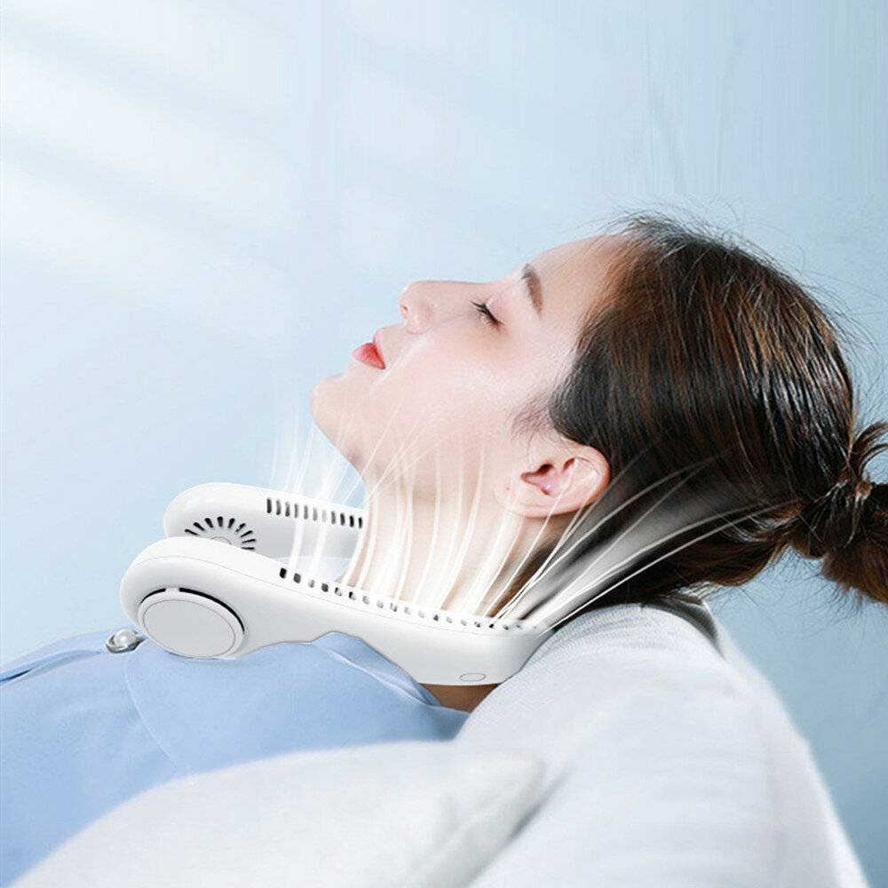 Laddningsbar Knivlös nackbandfläkt Luftkylare Sommarluftkylning Hängande Nackfläkt Knivlös Vridbar Usb-ventilator
