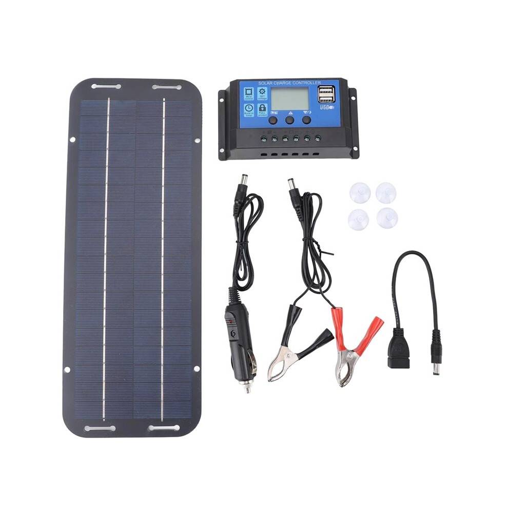 18V Solpanel Kit Vattentät Utomhus Campingbatteriladdare Solplatta med USB-Bil Laddare för Bil, Husvagn, Husbil