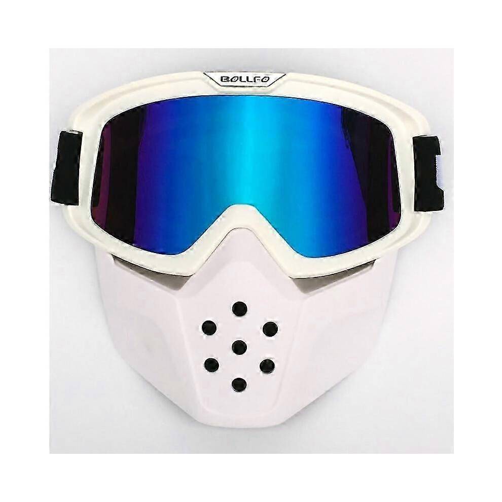 (White color Goggles) NEW Motorcycle Detachable Modular Mask Goggles And Mouth Filter For Motorcycle Shark Helmet Motorcycle