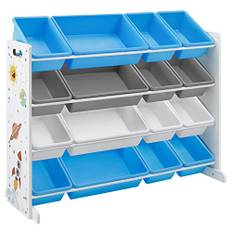Songmics Toy Storage Unit, 4-lags stor legetøjsarrangør til børn med 16 aftagelige plastikbeholdere, til børns værelse, legerum, stue, hvid, blå og gr