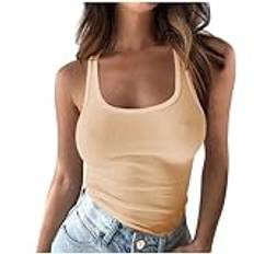 Topp svart dam 52 överdimensionerad för kvinnor, ribbade linne, ärmlös, smala skjortor, enfärgad undertröja, värmebälte, Beige, XL