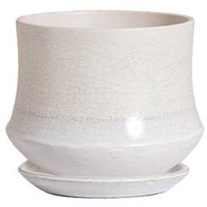 Plus Garden Flower Pot and Saucer Set Pollux with Drain Hole Titanium White Shigaraki Ware 195mm 537-11