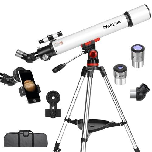 MEEZAA Teleskop, Teleskop Astronomi för Vuxna, 70 mm öppning 700 mm Refraktor Teleskope för Nybörjare, Teleskope Astronomi för Nybörjare med Stativ i rostfritt stål och Smartphone Adapter