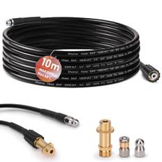 Rörrengöringsslang 10 m, med M22-adapter, munstycken styv + roterande, 240 bar 60 °C rörrengöringsset lämplig för Kränzle Kärcher K2-K7, högtryckstvätt högtrycksslang