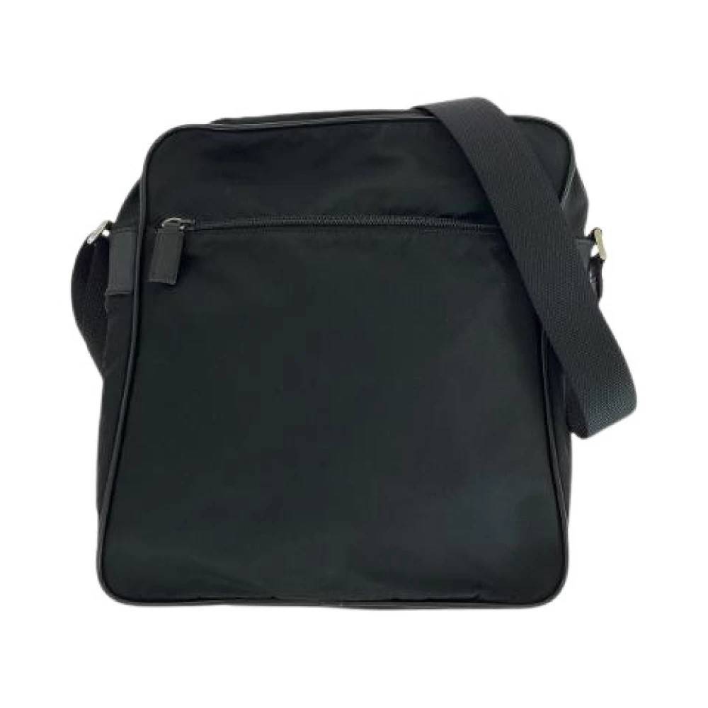 Prada Vintage - Pre-owned Nylon/Leather Tessuto Logo Axelremsväska Vintage - Dam - ONE Size - Nylon