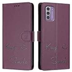 JZ För Nokia G42 / G310 Fall Konstläder Flip Cover Wallet [Keep Smile][Handled & Neck Strap][Korthållare] För Nokia G42 / G310 Fall - Purple