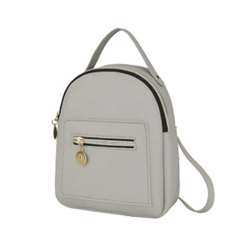 Fashion Ladies One-Shoulder Small Backpack Wallet Mobile Phone Ladies Travel Backpack Pure Color Leather Bag Gray