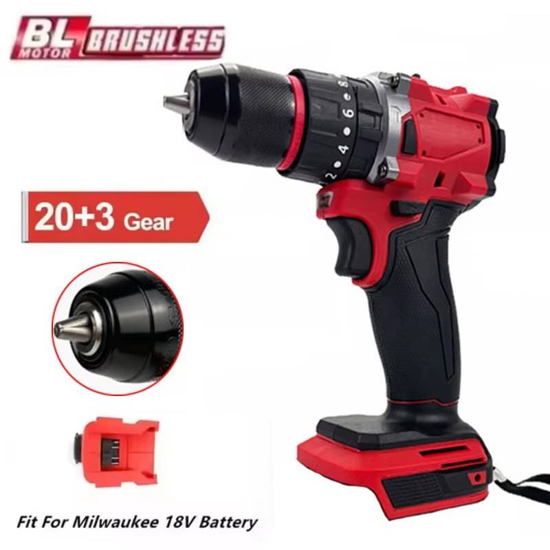 For Milwaukee 18V Battery Brushless Electric Drill 20+3 Torque Cordless Impact Drill Hammer Multifunctional Power Tools