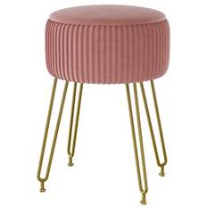 IBUYKE Sammet Förvaring Fotstöd Ottoman Pall, Smink Vanity Pall Soffbord med Guldstålben Avtagbart Omslag, Soffbord Toppöverdrag, Rosa