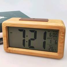 Digital Radio Radiostyret Vækkeur Bord Vandingsbord Træ Træ Vågn op med termometer, kalender og snooze-funktion - Bambus