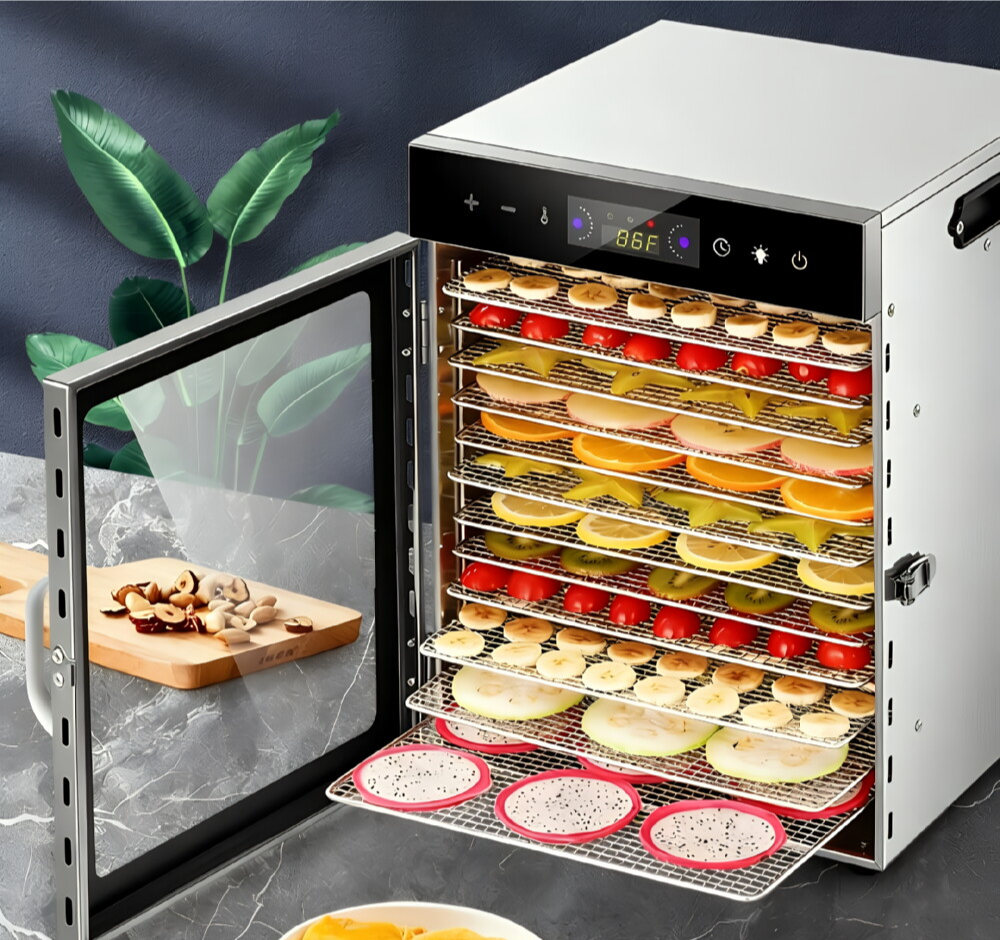 Dehydrators for Food and Jerky with 24H Timer and Light, 12 Drying Racks 800W 30-90℃ Vegetable Fruit Dehydrator EU Plug