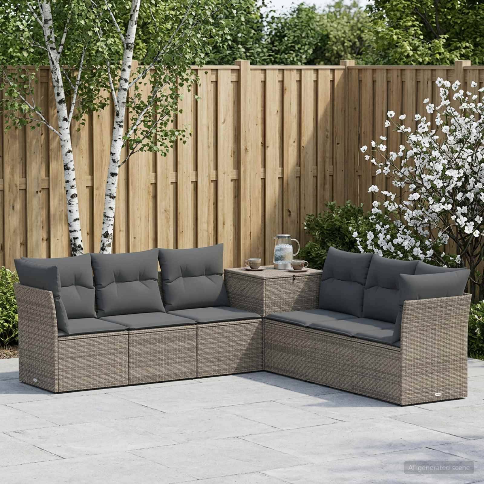 vidaXL Sofa Sæt 7 stk. Grå og Mørkegrå Poly Rattan og Stål