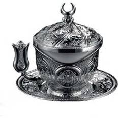 Äkta turkiskt kaffeset i espresso ottomanskt mönstrat kaffeset arabiskt kaffekoppset tekoppset - silver- kaffekopp