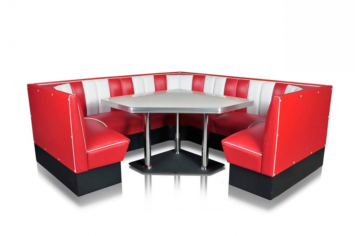Diner booth komplett hörna (Färg: MÖRKRÖD/VIT, Modell: ANTIK VIT)