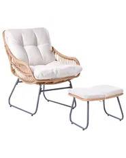 Havestol MESTRE med fodskammel PE-rattan Lys Beige_1055334
