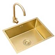 Enskål I Borstat Guld Diskbänk I Rostfritt Stål Fyrkantig Diskbänk Eller Diskbänk Med Kran Och Avlopp (Color : Gold, Size : 55×40cm)