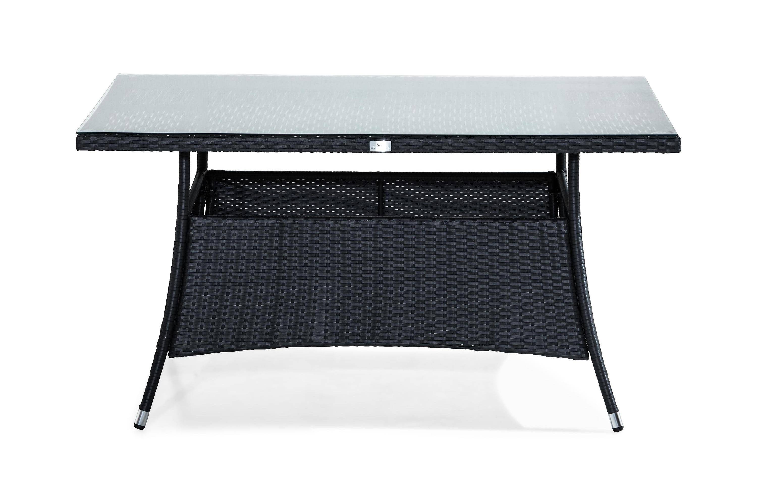 Comfort Garden Thor Utebord – Matbord Utomhus 140x90 cm i konstrotting med glasskiva - Svart utomhus Glas