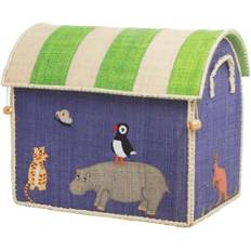 Rice Raffia Toy Basket - Animal Theme - Aqua - Small