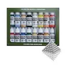 Silu- Silu Vallejo Model Paint U.S.A. 70.140 Vallejo Paint Set of 16 Assorted Stainless Steel Balls, Color Model for Painting Models, Miniatures and Dioramas