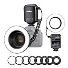 Godox ML150II Bärbar LED Makro Ring Flash Ring Flash Light Set6-stegs effektval (1/32-1/1) 5800K±200K Dimbar för Nikon/Canon/Panasonic/Olympus/Sony 11 FX Ljuseffekter