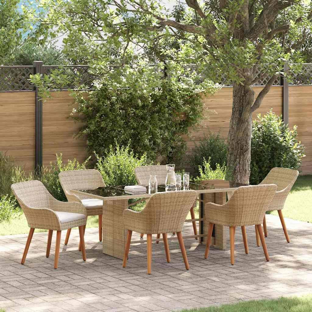 vidaXL Trädgårdsmöbelset 7 st Beige konstrotting