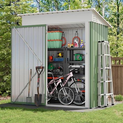 UDPATIO Trädgårdshus i metall med 2,1 m³, pulttak – 164 x 87 x 181 cm för utomhusbruk, utrustningsskjul, cykelgarage, galvaniserat stål med låsbar dörr för bakgård, grön