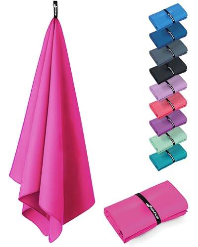 Mikrofiberhanddukar ultralätt, kompakt och snabbtorkande - Mikrofiberhandduk - den perfekta sporthandduken, strandhandduk och resehandduk (1x 140x70cm - 1 Styck - Rosa Fuchsia)