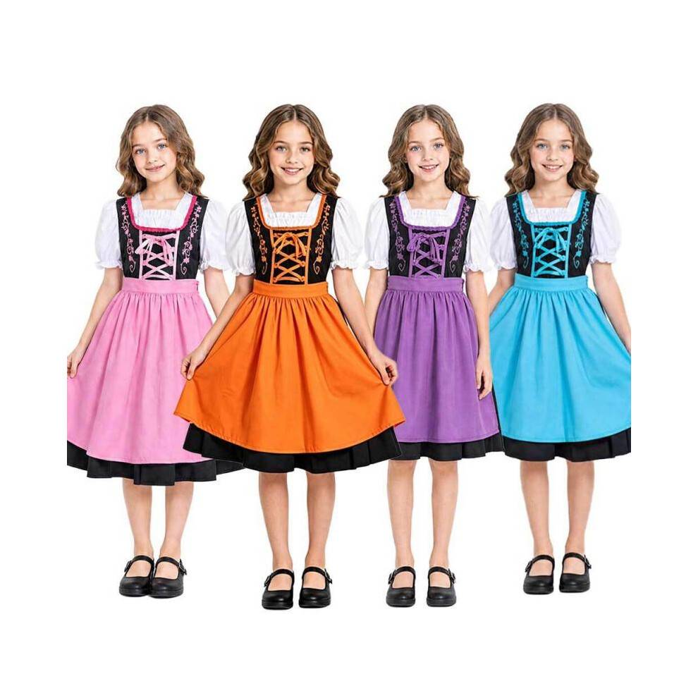 (blue, L) Kids German Beer Festival Dirndl Dress Halloween Munich Oktoberfest Maid Costume for Girls