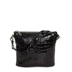 Style Limassol i sort. Skøn lille håndtaske / clutch i præget skind med flot flettet håndrem