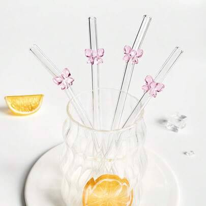 1/2/4/5/8/10 st söta rosa glas-drickssugrör med rosett-hängande dekoration, lämpliga för vattenmuggar, återanvändbara böjbara genomskinliga tjocka gla - Stil 1 (Multi-size)