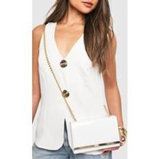 Structured Hardware Detail Clutch Bag And Chain, White - ONE SIZE