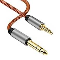 3,5 mm till 6,35 mm kabel 6 m, Youii 3,5 mm (1/8 tum) hane TRS till 6,35 mm (1/4 tum) hane TS guldpläterad anslutning ljud stereo HiFi nylon flätkabel med aluminiumlegeringshus. (6 m)