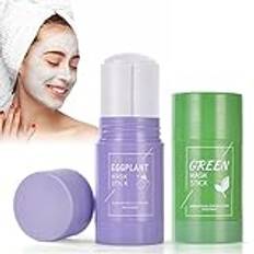 AOOWU Green Tea Cleansing Mask Stick, 2-pack Purifying Green Clay Mask, Poreless Deep Cleanse Anti-Acne Oil Control Green Tea Mask for Blackhead Remover, Solid Face Stick för alla hudtyper Kvinnor Män
