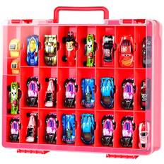 Organiser Aufbewahrungskoffer für Hot Wheels Die-Cast Fahrzeuge Geschenkset Spielzeugautos, Holder Behälter Tasche für Streichholzschachtel-Autos für Hotwheels Auto-48 Fächer-Rot(nur Box)
