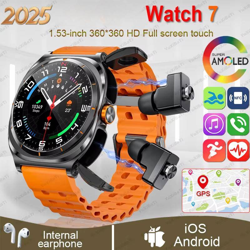 2026 New Watch 7 Ultra TWS 2 In 1 Smart Watch with Wireless Headset Bluetooth Call Outdoor Sport Music Smartwatch for Android IOS