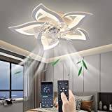 69CM Dimmning Takfläkt med belysning, LED 50W Dimming Takfläkt ljus med fjärrkontroll & APP Bluetooth, Modern Takfläktlampa för vardagsrum Sovrum Kontor (Vit)