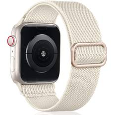 Justerbar strækbar nylon flettet sportsrem til iWatch SE Series 8/7/6/5/4/3/2/1, 38mm/40mm/41mm, Starlight