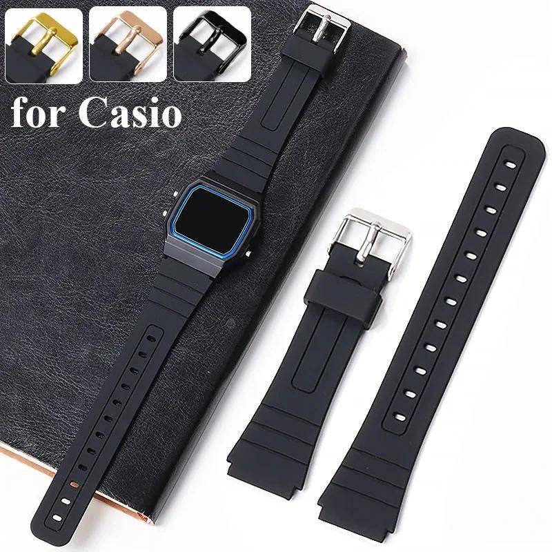 18 mm Silikongummiarmband för Casio W800H W800H A158/168 AE1200/1300 SGW400 F91W F84 F105/108 Mjukt Svart Klockarmband Armband