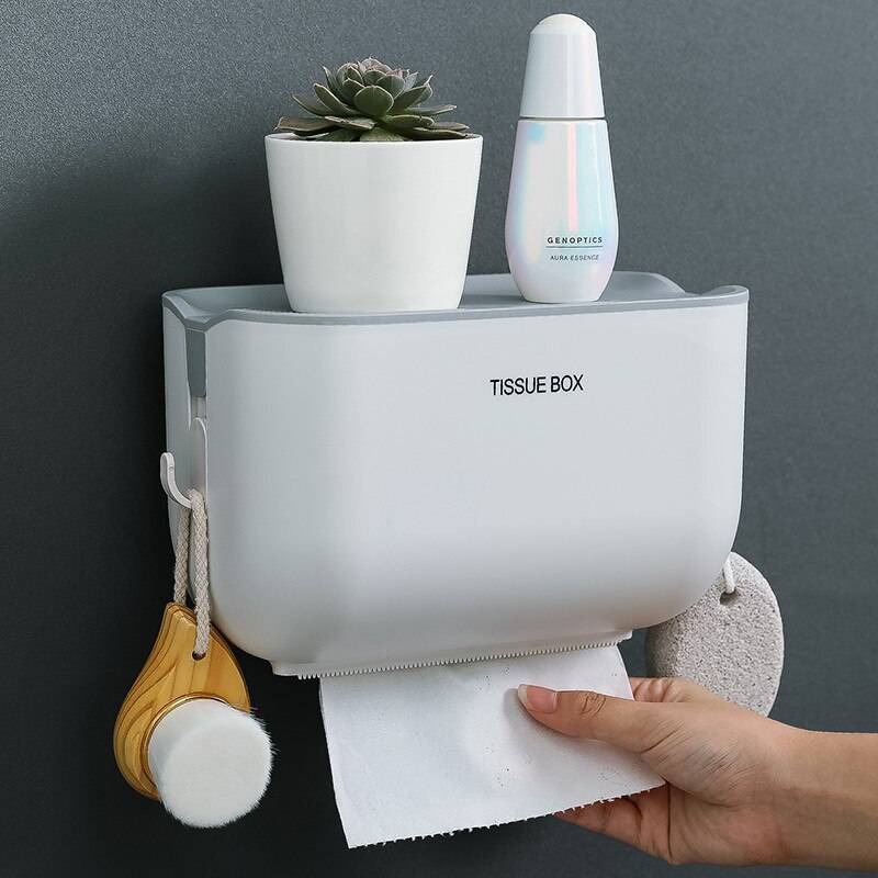 Väggfäste toalettpappershållare hylla rullpappersrör förvaringspapperslåda för kök badrum wc tillbehör duschmössa krok - Blå / 14 x 14 x 24cm