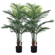 Olrla 120 cm konstgjord palm i 2-pack, konstgjord tropisk träd med svart blomkruka, areca-växt av konstsiden för hem, kontor, vardagsrum, dekoration inomhus