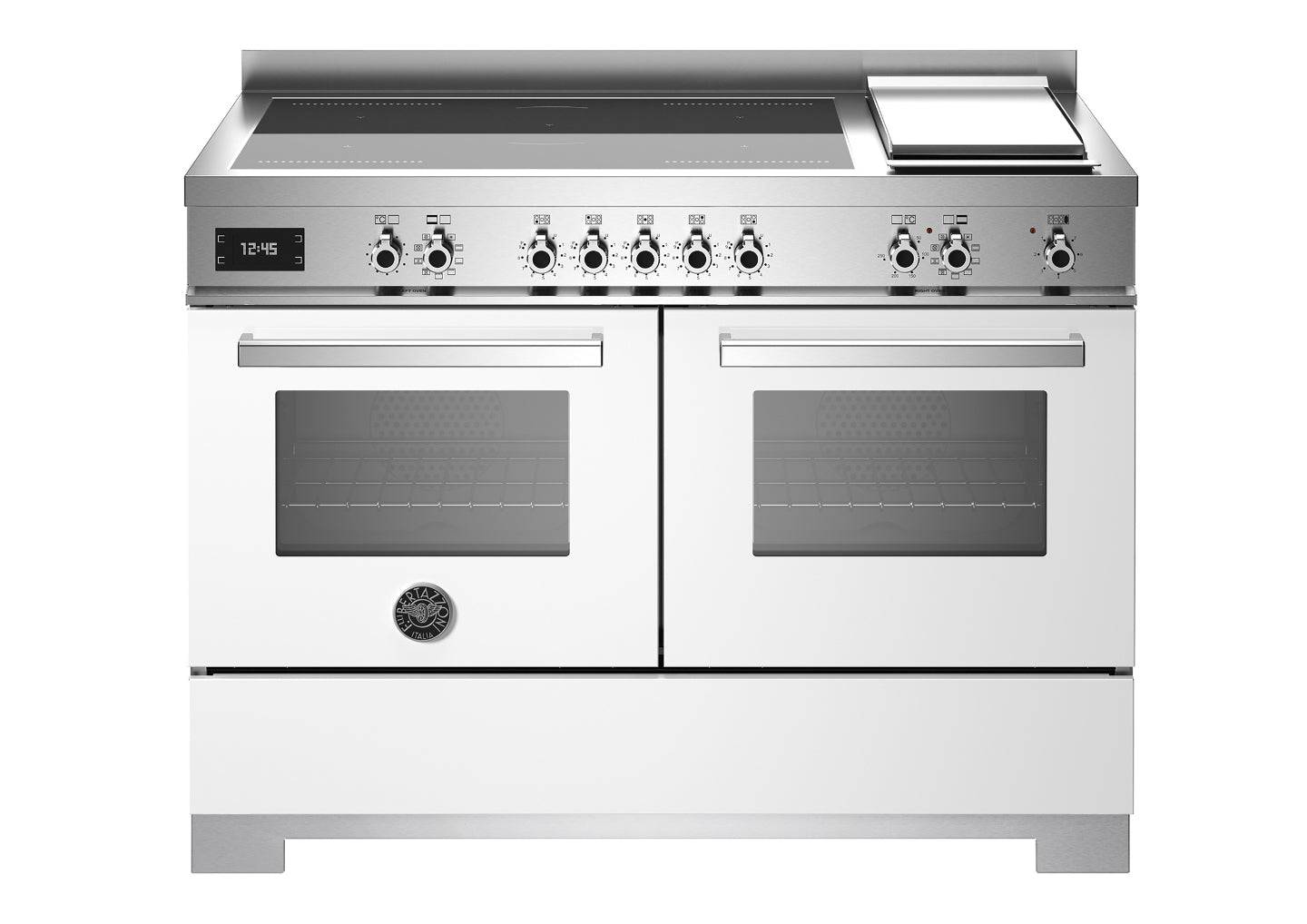 Bertazzoni, Professional-serien, Induktionskomfur, 120 cm, 5 zoner + elektrisk stegeplade, 2 ovne. Hvid.